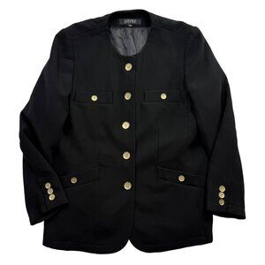 Kasper Black Blazer Suit Jacket Gold Buttons Pockets Career Nautical Womens 14
